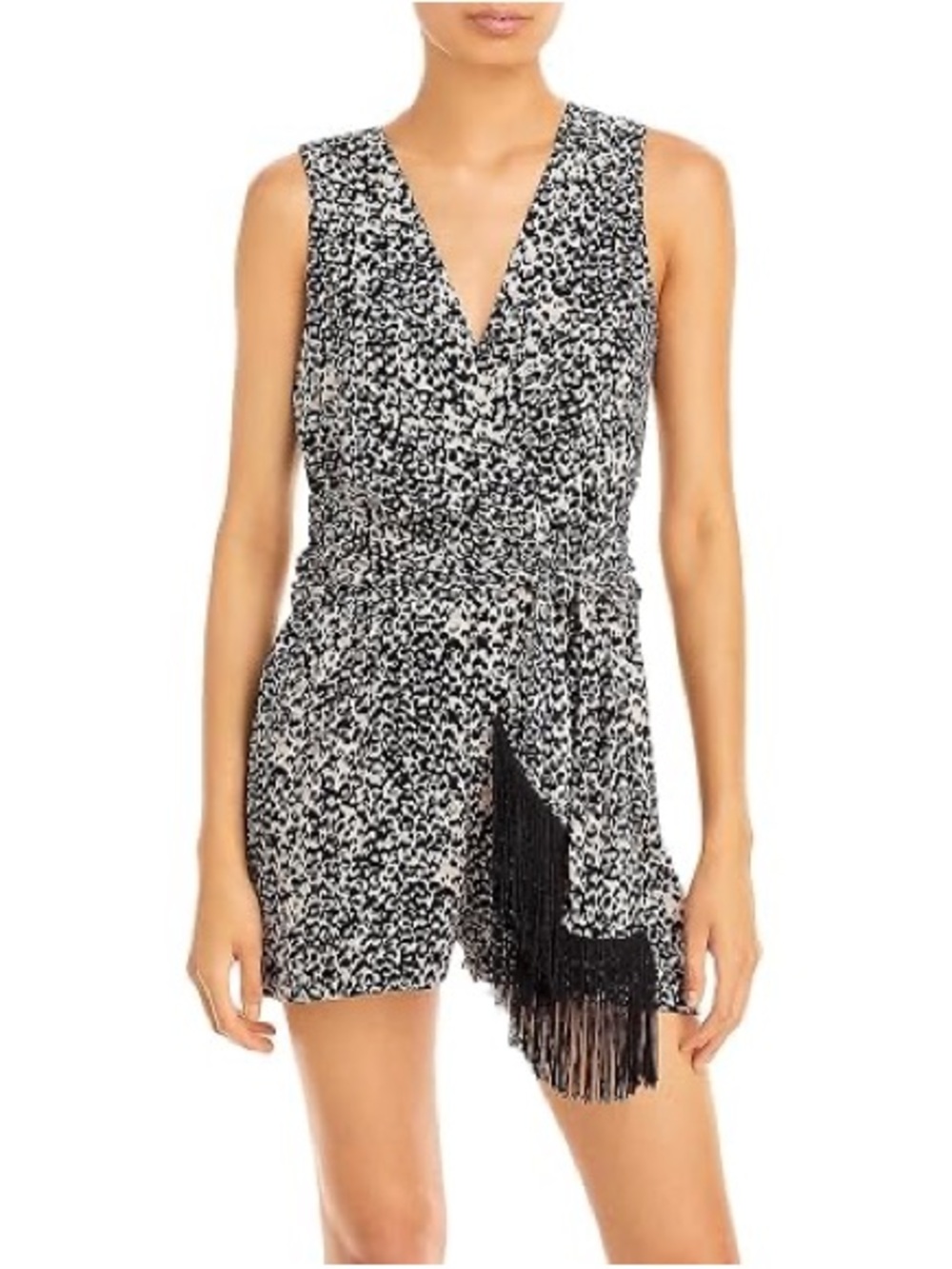 BCBGMaxAzria Black and White Sleeveless Cover-Up Romper with Tassles Size Small